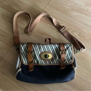 Fossil Canvas Twist Lock Messenger Crossbody Bag